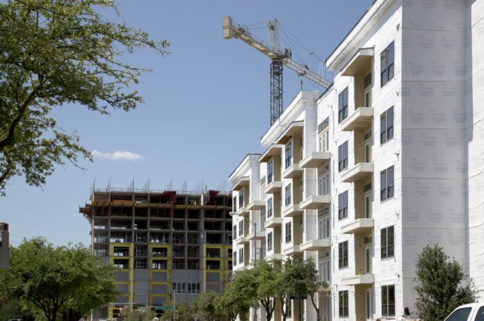 Apartment buildings under construction in Auckland.