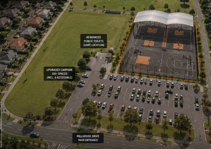 Artist's impression of outdoor basketball courts at Millhouse Reserve